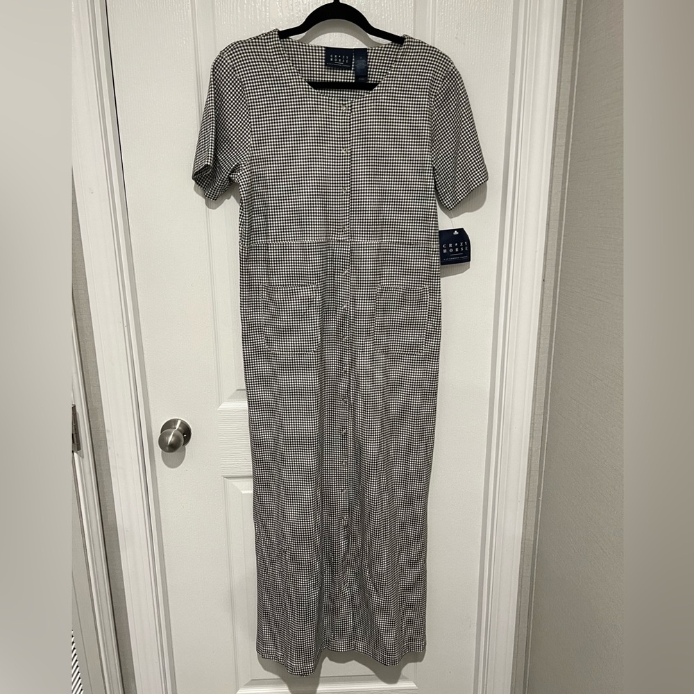 NWT Vintage Liz Claiborne Crazy Horse 100% Cotton Gingham Maxi Dress